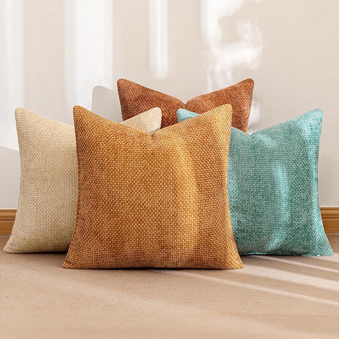 MIULEE Pack of 4 Orange/Teal Couch Throw Pillow Covers 20x20 Inch Yellow Green - Image 2