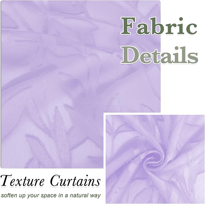 Lecloud Leia Light Purple Sheer Kitchen Curtains 24 Inch Length 2 Panels - Image 3