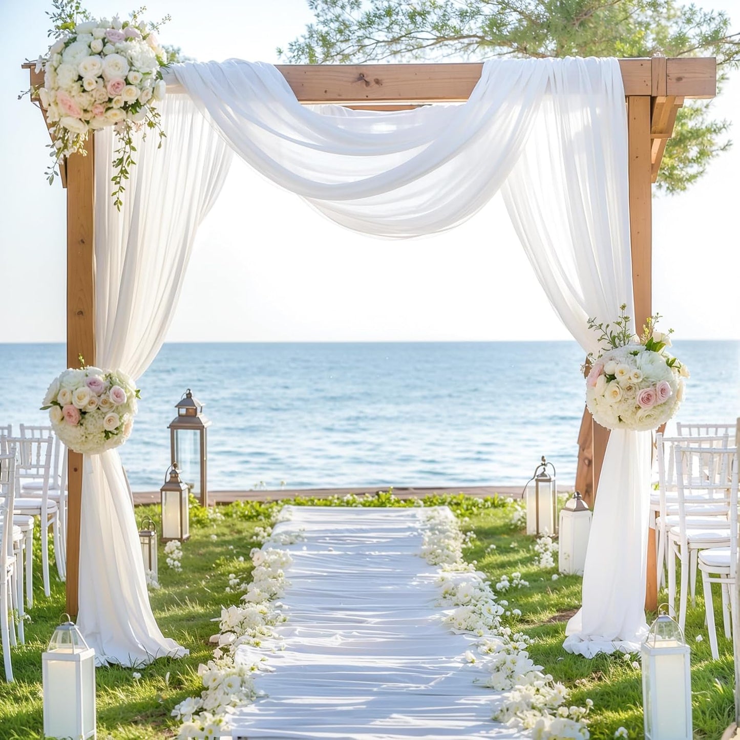 Wedding Arch Draping Fabric,2 Panel 28" x 19Ft White Arch Drapery Sheer Backdrop Curtain for Wedding Ceremony Party Ceiling Decor