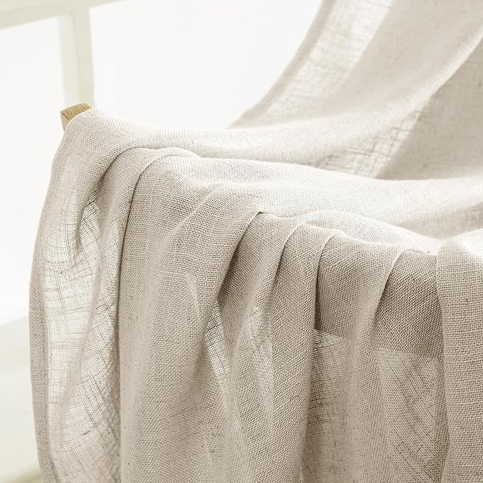 MIULEE Cream Linen Curtains 54 Inch Length 2 Panels - Image 6