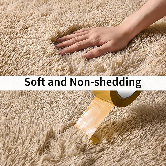 Soft Runner Rugs for Bedroom Hallways, 2x3 Beige Fluffy Shag Throw Area Rug for - Image 5