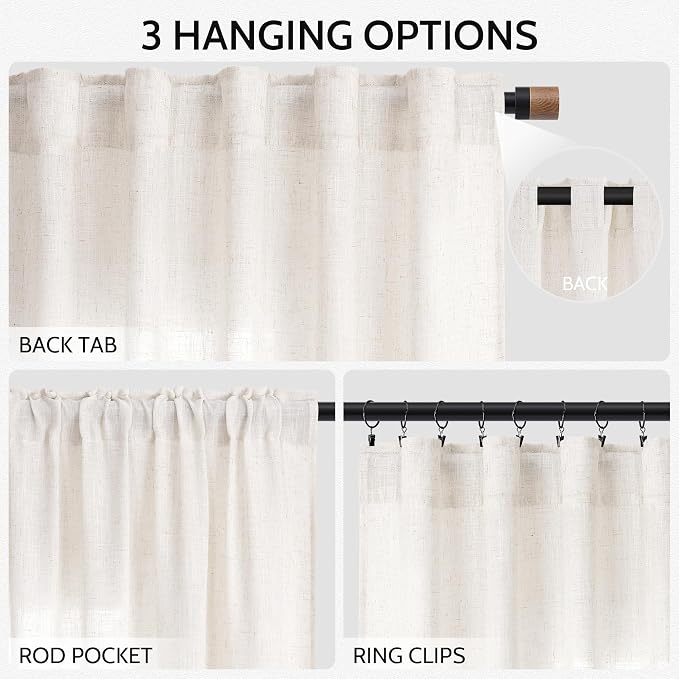 Ivory White Linen 112 Inch Curtains - Image 2