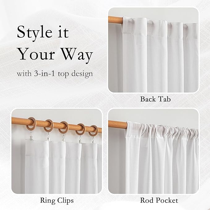 MYSKY HOME White Sheer Curtains 63 inch length Semi Sheer Curtains - Image 4