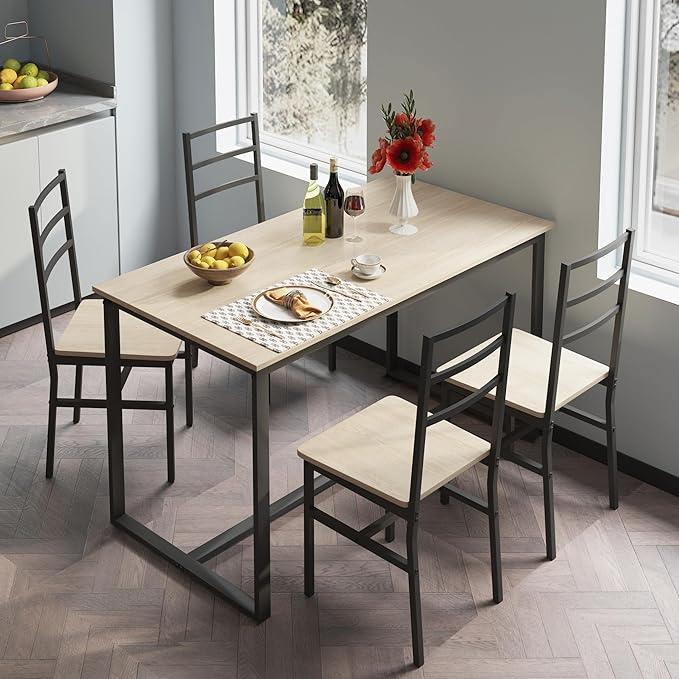 Ball & Cast 5 Pieces Dining Table Set with 4 Chairs,Kitchen Table and Chairs for 4 W/ 47.2" Rectangle Desk,Living Room Furniture W/Backrest,for Small Space,Beige