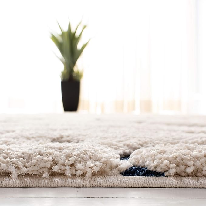 SAFAVIEH Florida Shag Collection Runner Rug - 2'3" x 17', Cream & Blue, Scroll Design, Non-Shedding & Easy Care, 1.2-inch Thick Ideal for High Traffic Areas in Living Room, Bedroom (SG455-1165)