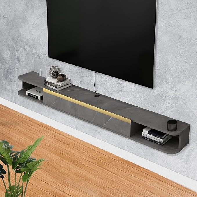 Floating TV Stand, 47'' Wall Mounted Entertainment Center TV Media Console, Floating Shelves with Door, Floating TV Cabinet Large Storage TV Bench for Living Room (Dark Grey, 47.63IN)