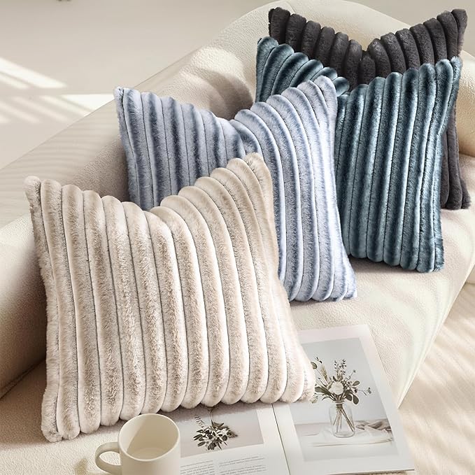 decorUhome Cozy Faux Fur Throw Pillow Covers 24x24 Set of 2 Decorative Soft - Image 4