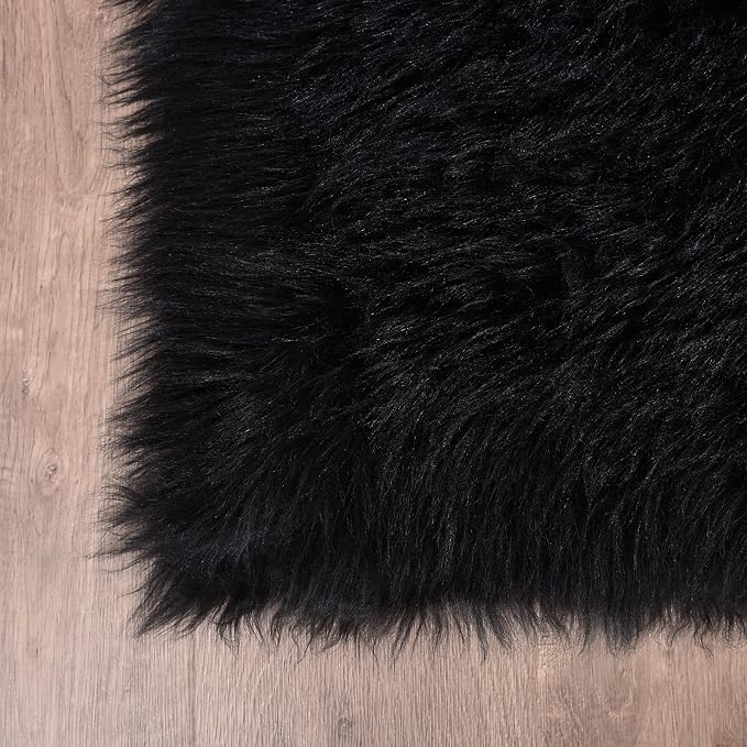 Goolela Black Faux Sheepskin Fur Rug 4x6 Fuzzy Furry Area Rug Black Fluffy Soft - Image 6