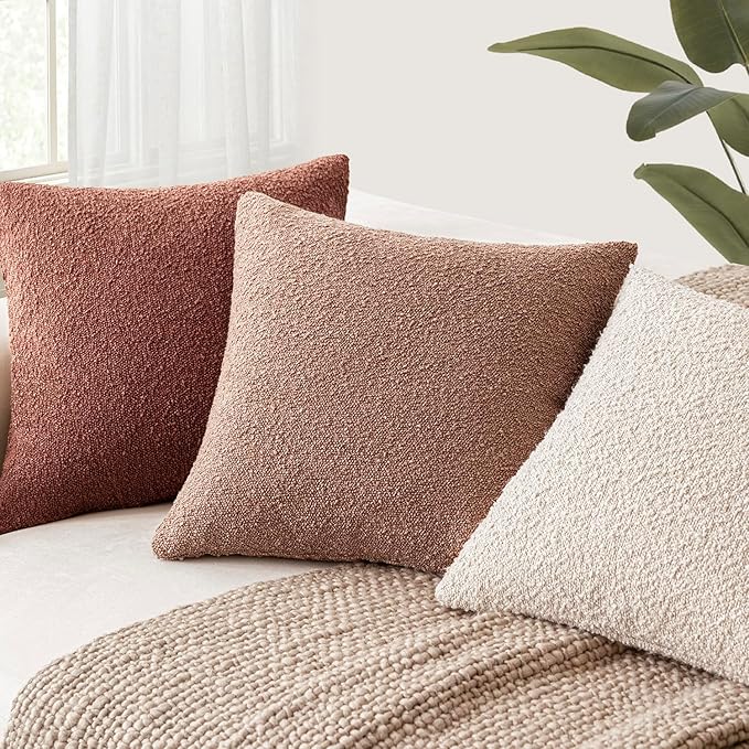 Foindtower Pack of 2, Decorative Textured Boucle Throw Pillow Covers Accent Solid Pillow Cases Soft Cozy Couch Cushion Case for Chair Sofa Bedroom Living Room Home Decor 16x16 Inch Orange Rust Red