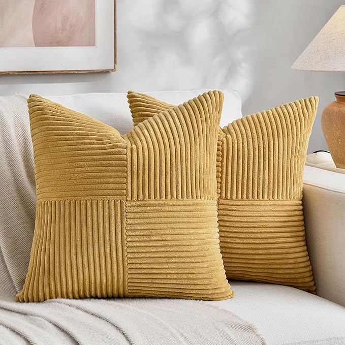 Fancy Homi 2 Packs Mustard Yellow Decorative Throw Pillow Covers 20x20 Inch by Fancy+Homi