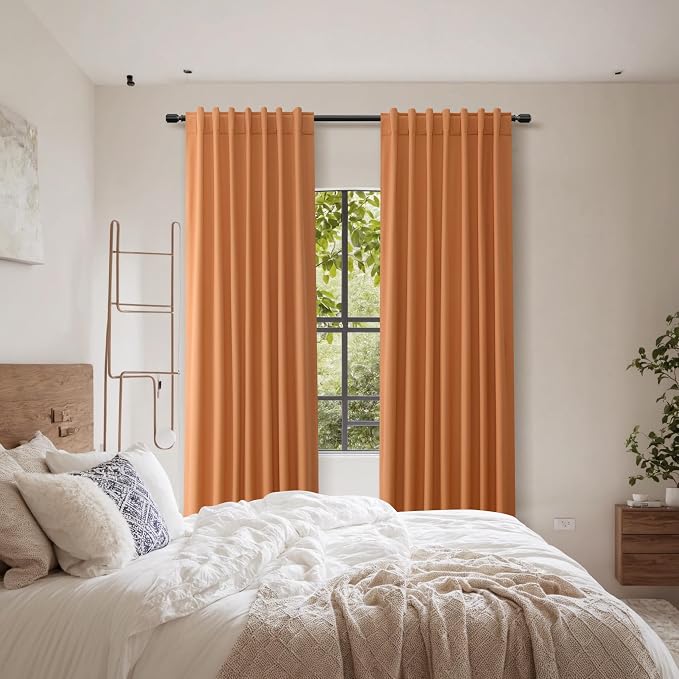 Guken Orange 100% Blackout Linen Curtains 102 Inch Length 2 Panels Set - Image 9