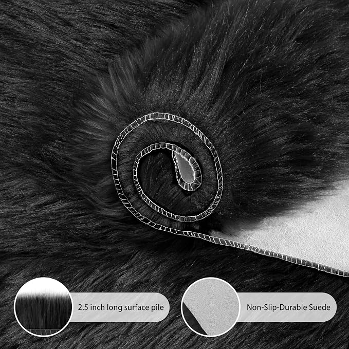 Ciicool Faux Fur Rug Black Fluffy Area Rugs - Image 5