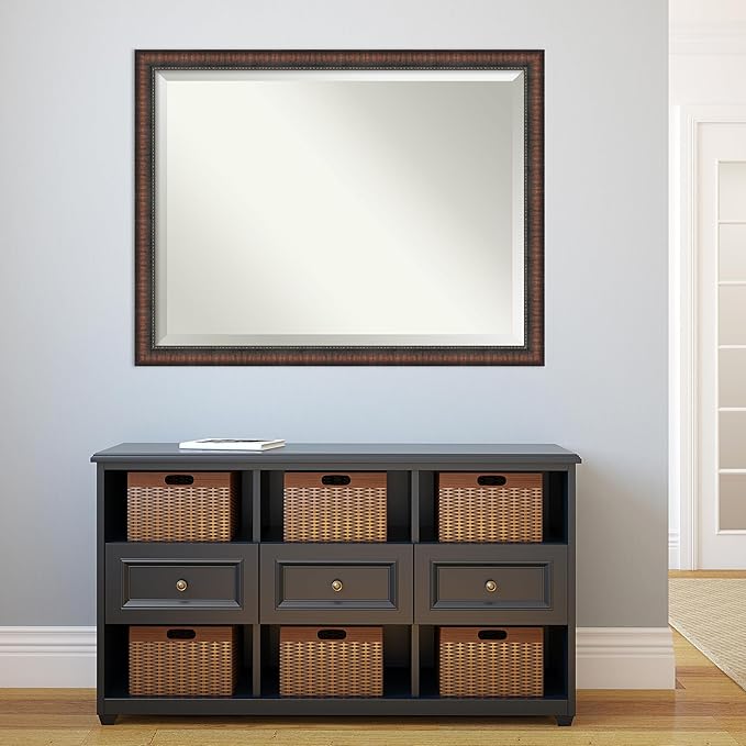 Amanti Art Brown Bathroom Mirror for Over Sink, 34x44 Caleb Brown Rectangle Vanity Mirror, X-Large Rustic Farmhouse Frame, Hangs Horizonally and Vertically, Bathroom Wall Decor, Beveled Edge