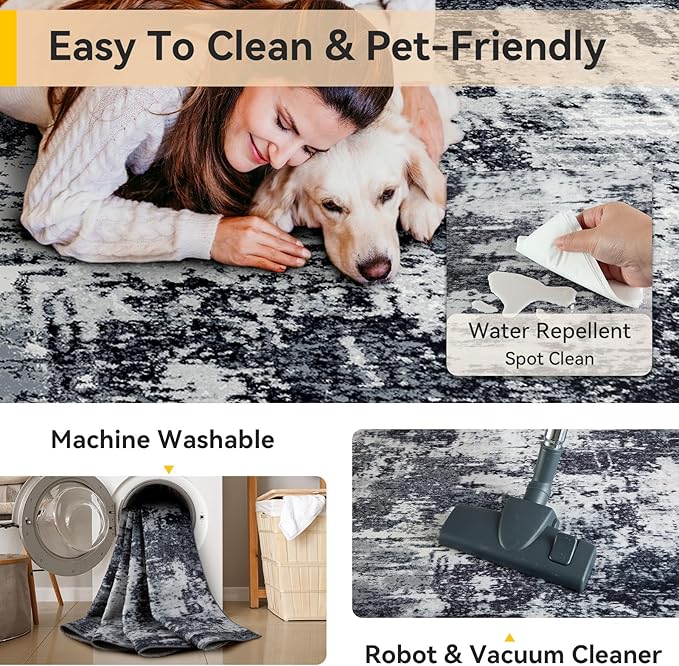 Washable Area Rugs 9'x12' Non-Slip Modern Abstract Soft - Image 4