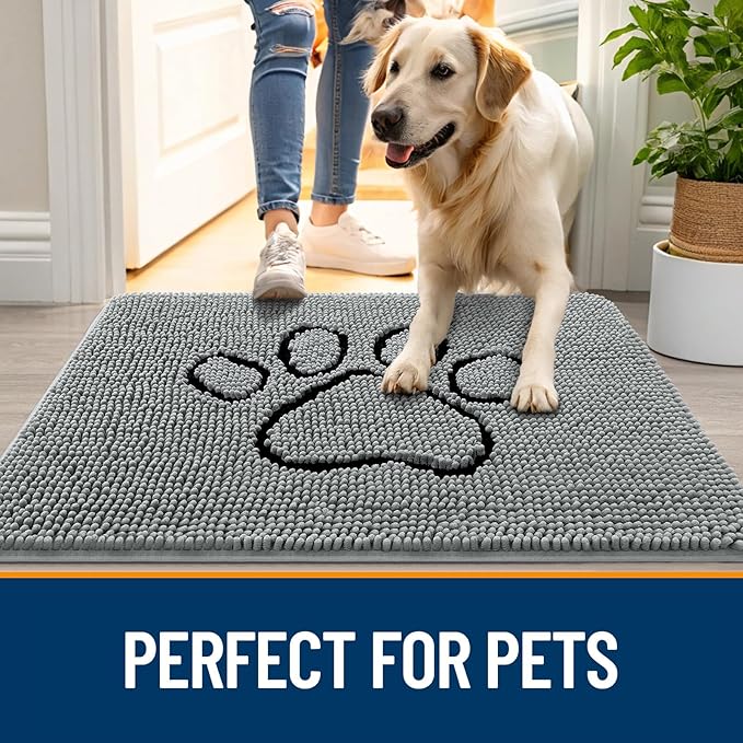 OLANLY Dog Door Mat for Muddy Paws 32x20, Paw Print Design, Absorbs Moisture - Image 6