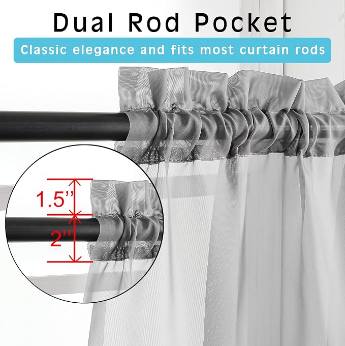 OVZME 2 Panels Grey Sheer Valance - Image 2