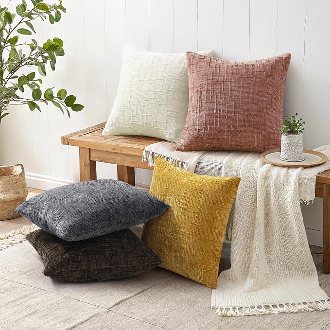 decorUhome Summer Pink Chenille Throw Pillow Covers 16x16 Set of 2 Textured - Image 6