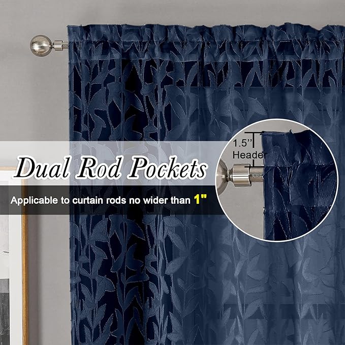 Lecloud Leia 14 Inch Navy Blue Sheer Valances - Image 5