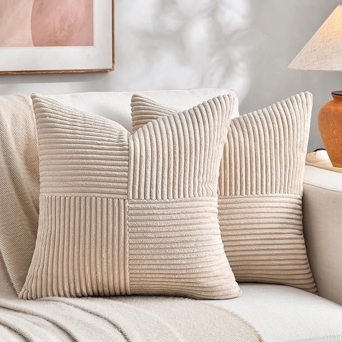 Fancy Homi 2 Packs Tan Decorative Throw Pillow Covers 22x22 Inch by Fancy+Homi