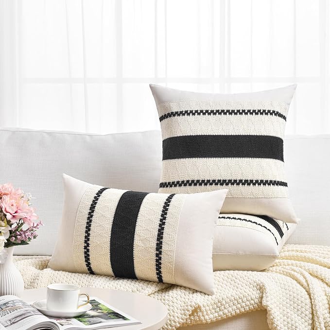 Fancy Homi Set of 1 Boho Black Decorative Throw Pillow Cover 20x20 Inch - Image 6