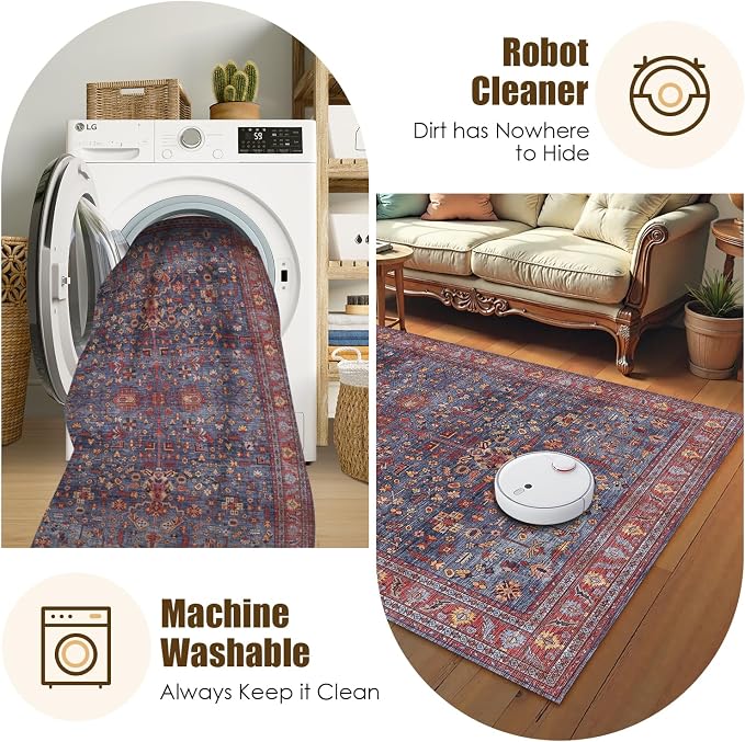 Washable Area Rug 5' x 7' Vintage Traditional Persian Mat - Image 7