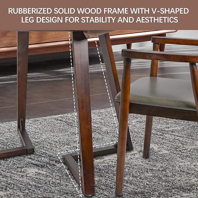 Round Rubber Solid Wood Dining Table - Mid Century Modern Style with V-Shaped Wooden Frame Base, Multi-Functional as Meeting/Coffee/Leisure Table,Space Saving Design,24”