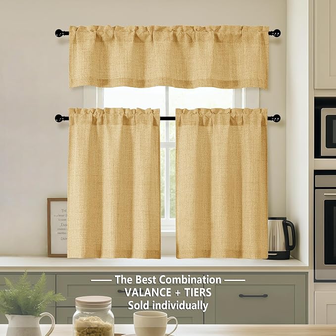 OVZME Valance for Windows, Light Filtering Faux Linen Textured Small Short - Image 8