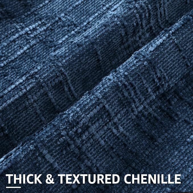 decorUhome Navy Blue Chenille Euro Sham Throw Pillow Covers 24x24 Set of 2 - Image 2