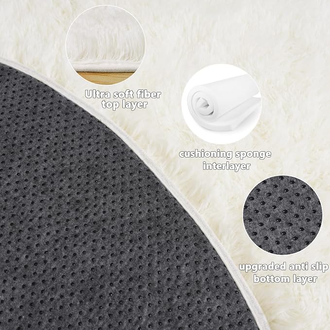 3'x3' Cream Round Rugs for Girls Bedroom, Ultra Soft Fluffy Circle Rug for Kids - Image 6