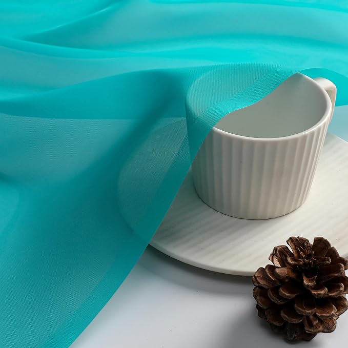 OVZME Turquoise Sheer Curtains 90 Inches Long 2 Panels - Image 3