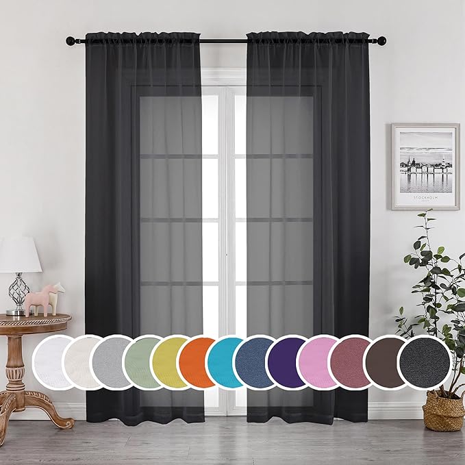 OWENIE Black Sheer Curtains, Sheer Curtains 84 inch Length 2 Panels Set by OWENIE