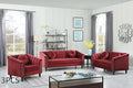 Sectional Sofa Set, Microfiber Chesterfield Upholstered Sofas Loveseat Couch Chair Sets with Style Button Tufted, Scroll Arms and Nailhead for Living Room, Office, Apartment-Red,3PCS