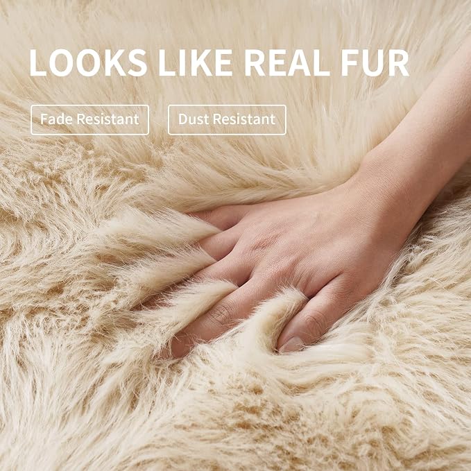 Tangsoo Round Faux Fur Rugs, Sheepskin Round Rugs 3ft, Soft Small Circle Rug - Image 4
