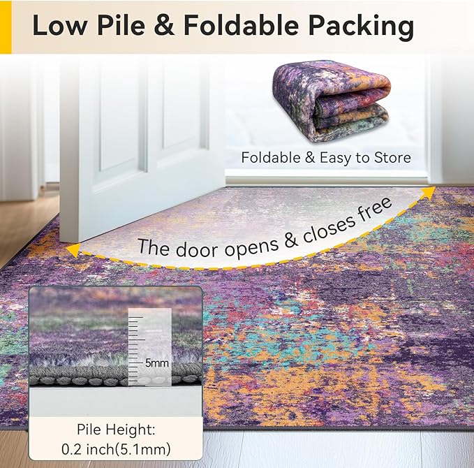 Washable Area Rugs 8ft Non-Slip Modern Abstract Soft - Image 5
