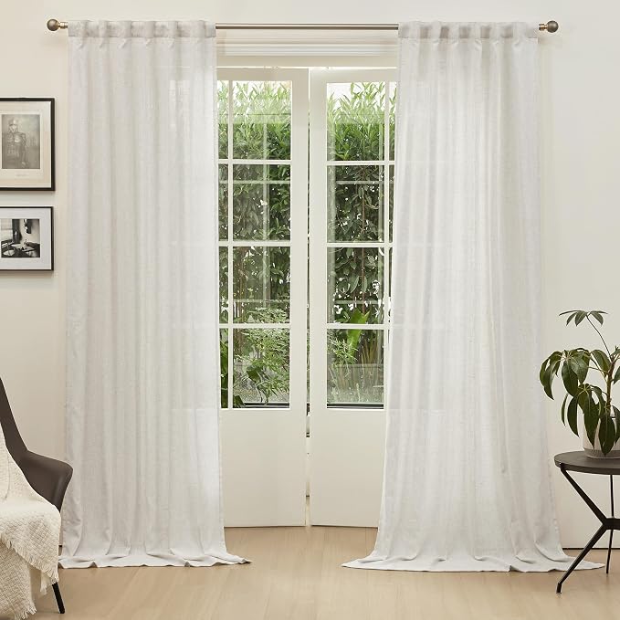 MYSKY HOME Linen Curtains for Sliding Door, Farmhouse Semi Sheer Ceiling - Image 2