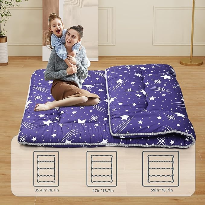 Japanese Floor Mattress,Roll Up Memory Foam Tatami Mat Easy to Store and Portable,Futon Mattress Suitable for Camping and Guest Room (Blue, Full (80" X 47"))