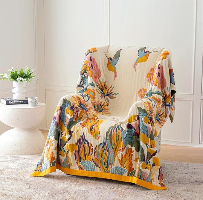MSGKV Boho Throw Blanket for Bed 100% Cotton Throw Floral Couch Blanket - Image 4