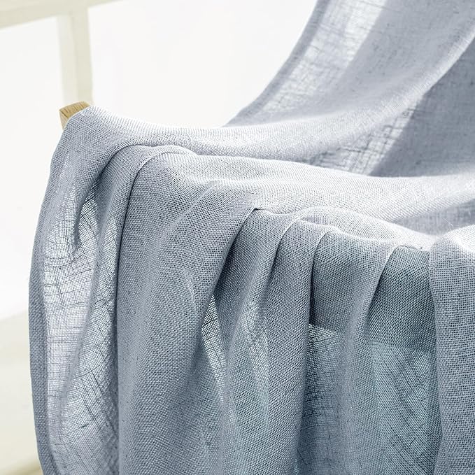 MIULEE Chambray Blue Linen Curtains 72 Inch Length 2 Panels - Image 6