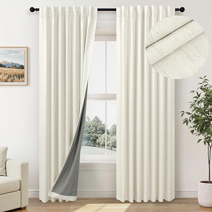 Bedroom Blackout Curtains 68 Inch Length 2 Panel Set Natural Linen Textured by Pitalk