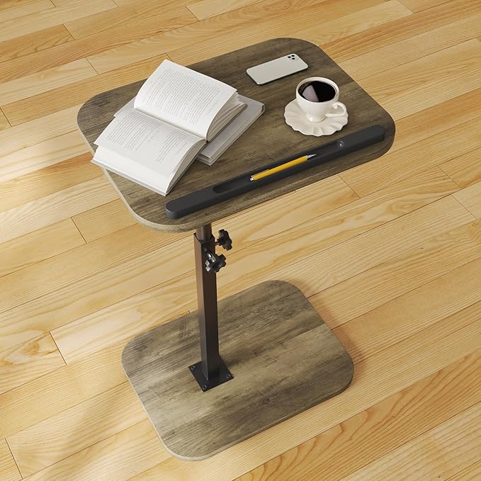 Sofa Couch Arm Table Tv Tray Small Bed Stand C Shaped Side End Tables for Living Room, Bedroom, Grey