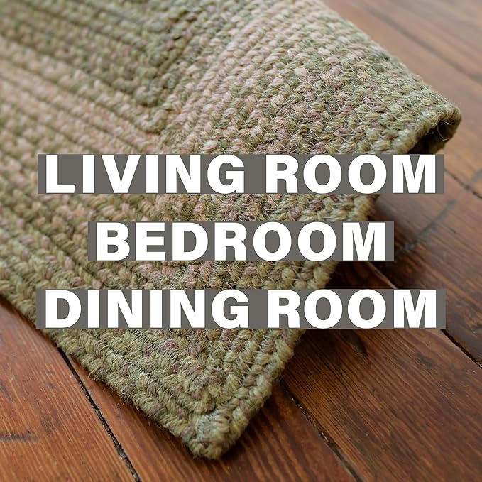 Homespice Grassland Oval Braided Rug 5x8' - Rustic Jute Braided Sage Green Rugs for Bedroom and Living Room