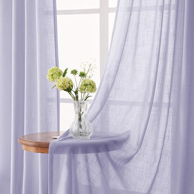 Lavender Purple Linen Curtains 84 Inch Length 2 Panels Set - Image 3