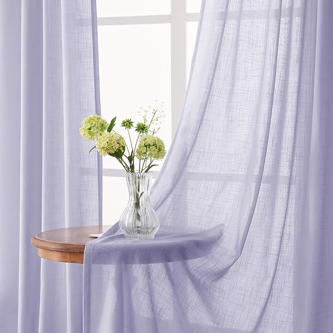 Lavender Semi Sheer Linen Curtains 96 Inches Long 2 Panels Set - Image 3