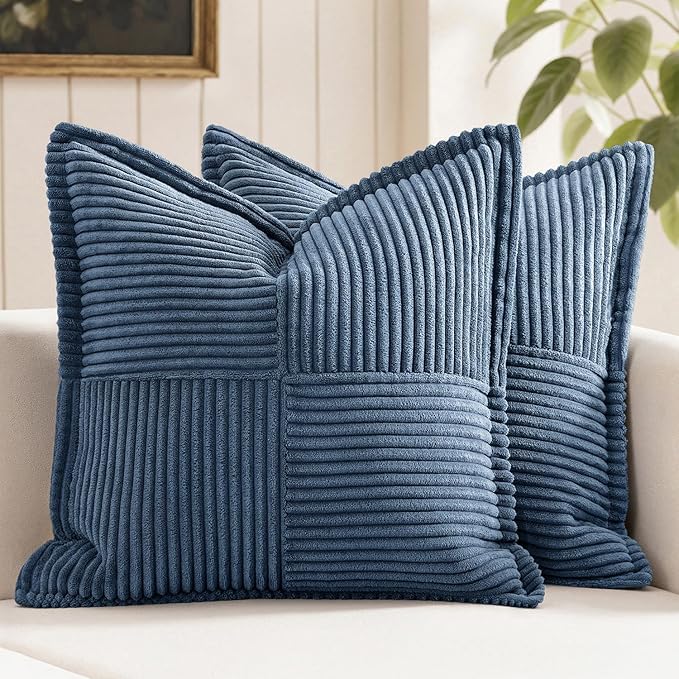 MIULEE Blue Corduroy Pillow Covers 16x16 Inch by MIULEE