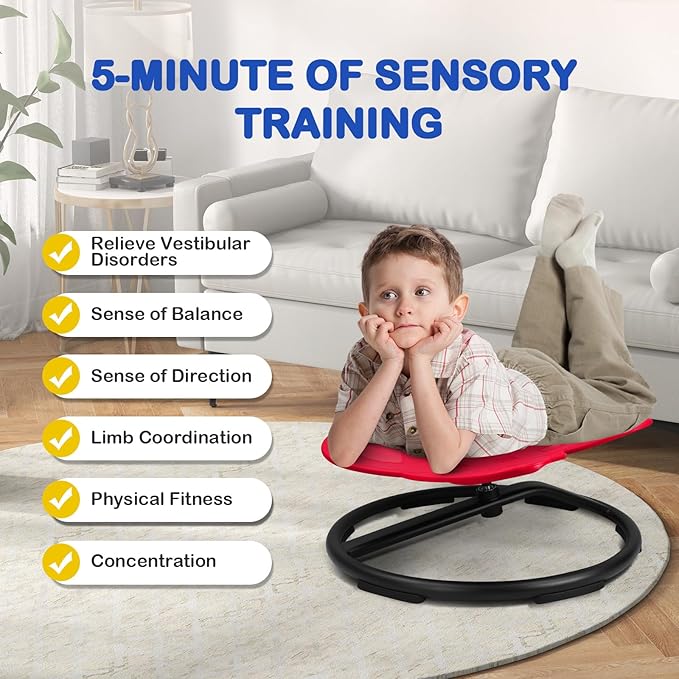 Kids Sensory Swivel Chair, Autism Spinning Chair for Kids Sensory, Autism Sensory Products Sit and Spin 360° Spinning Seat for Autistic ADHD Kids Indoor Outdoor Play (Red)