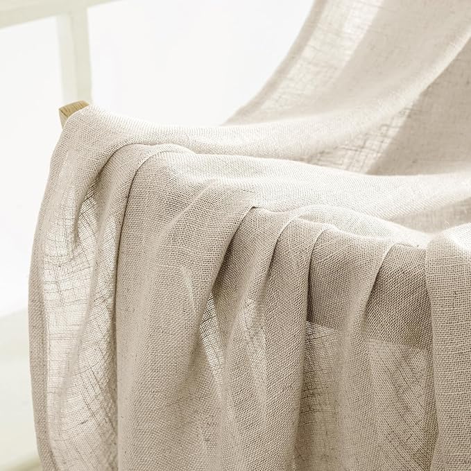 MIULEE Beige Linen Curtains 63 Inch Length 2 Panels - Image 6