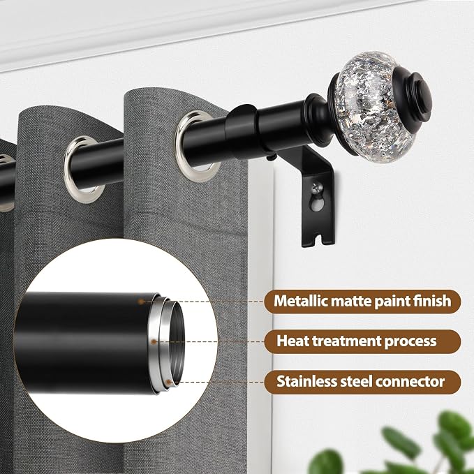 Black Curtain Rod, USFOOK 7/8 Inch Curtain Rods - Image 4