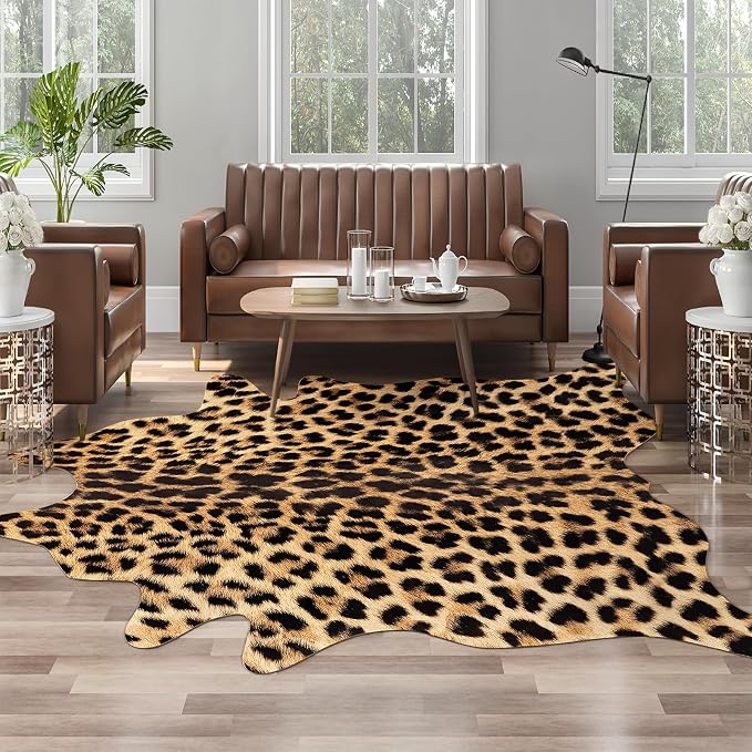 AROGAN Premium Leopard Print Rug 8x10 Feet, Machine Washable Faux Fur Cheetah - Image 2