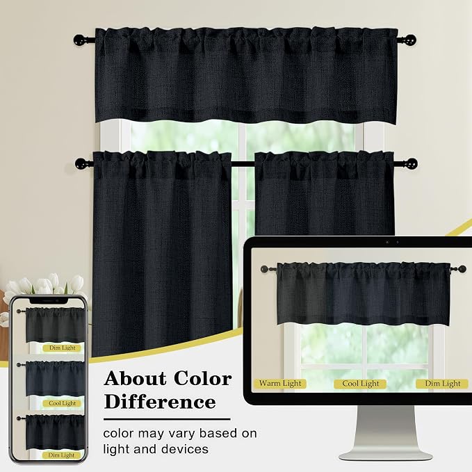 Valances for Windows, Light Filtering Faux Linen Textured Small Short Window - Image 8