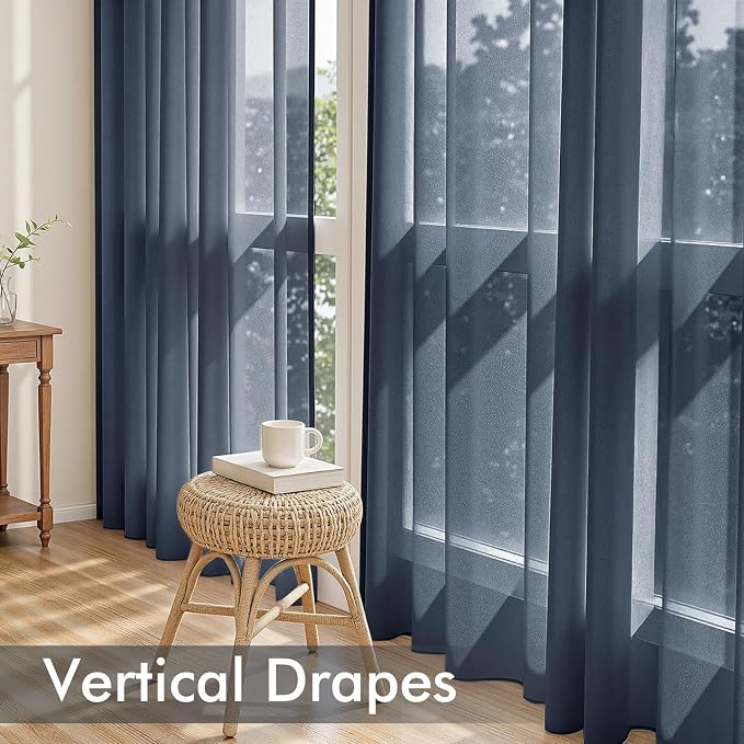 MIULEE Navy Blue Sheer Curtains 72 Inches Long, 4 Panels Set, Light Filtering - Image 5